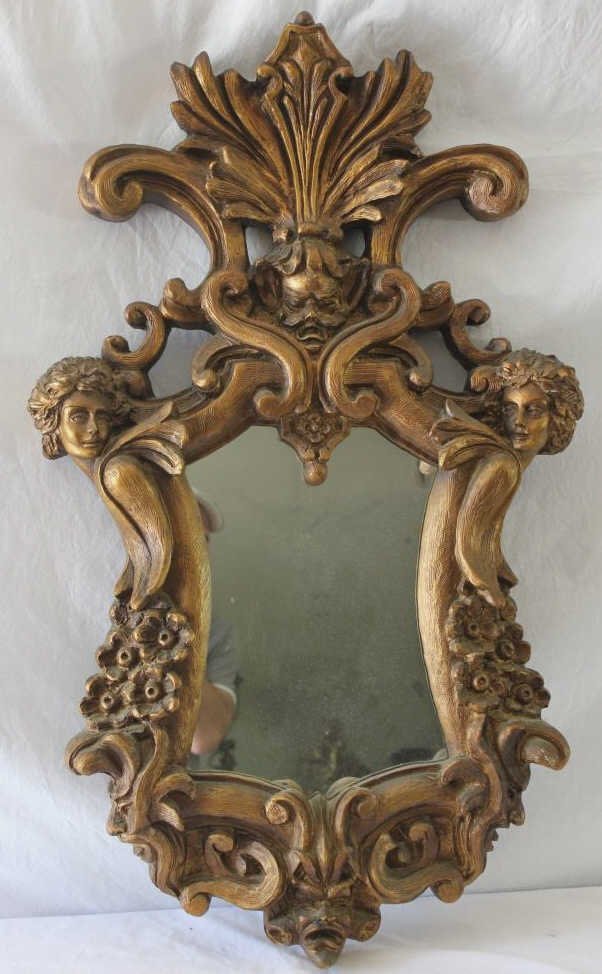 Italian Baroque Style Gilded Mirror: Property of a Monticello NY Estate. Height 36 inches. Width 21 inches.