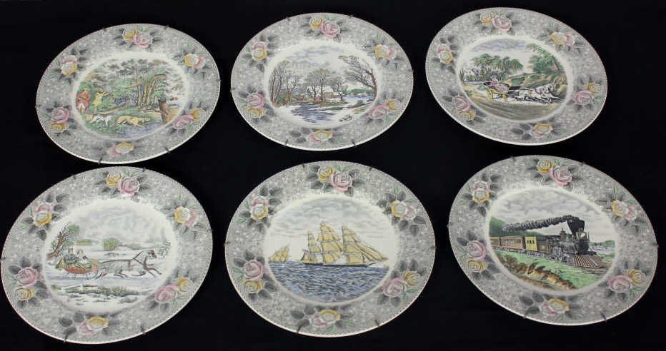 6 American Transferware Plates Currier & Ives: Diameter 10.5"