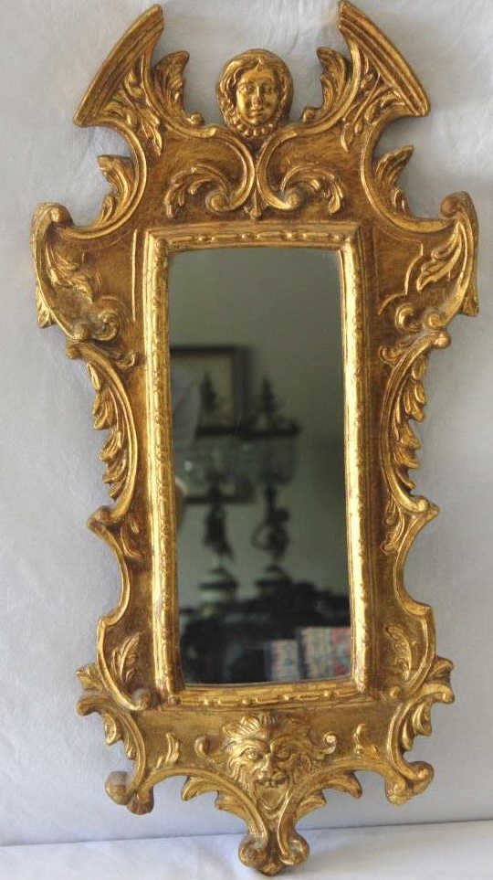 Vintage Italian Florentine Gilded Mirror: Property of a Monticello NY Estate. Height 24 inches. Width 12 inches.