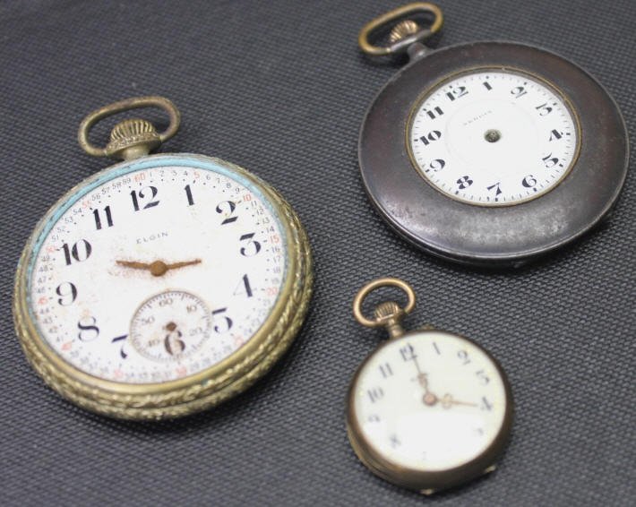 Three Antique Pocket Watches: Elgin Serdix & Lea.