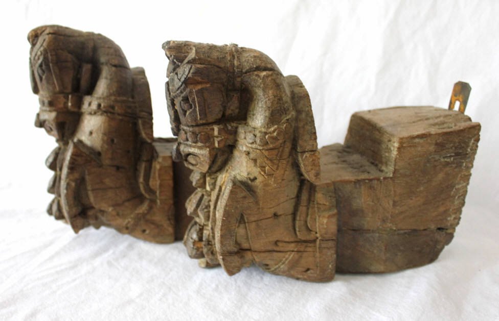 Pair Antique Indonesian Temple Carvings of Horses: Property of a Bedford NY Home. Height 6 inches. Width 7 inches. Depth 4 inches.