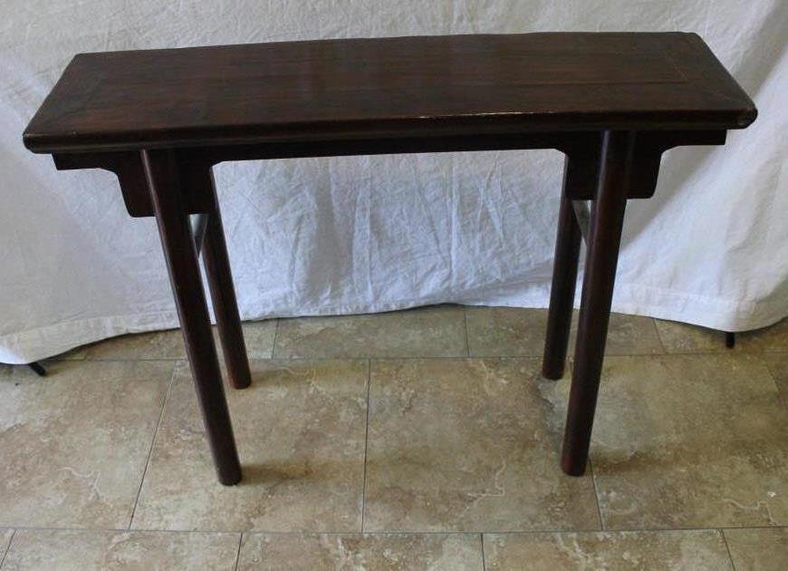 Small Vintage Chinese Style Altar Table Console: Hardwood finish. Height 31 inches. Length 40 inches. Depth 10.5 inches. Property of a Scarsdale NY Estate.
