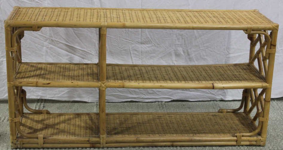 Mid Century Bamboo & Rattan Console Table: Height 30 inches Length 60 inches Width 16 inches Property of a Bedford NY Home.
