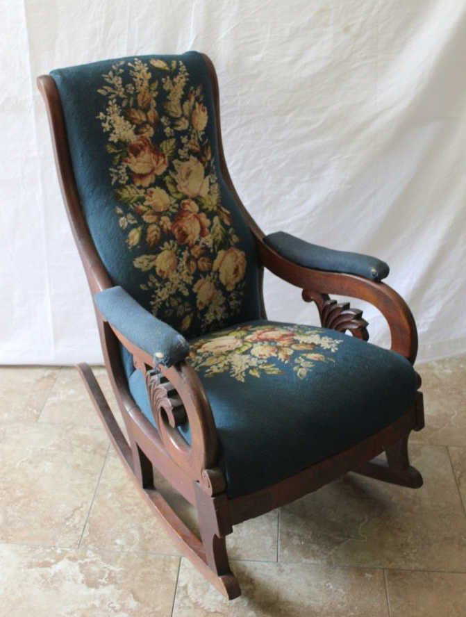 Antique Victorian Needlepoint Rocking Chair