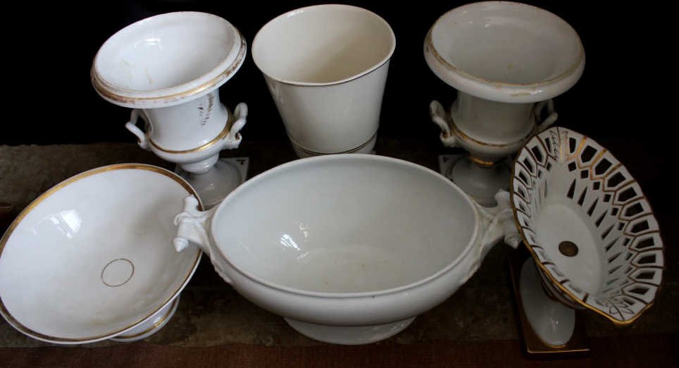 Assorted Old Paris German & English Porcelains: Height of Urns 10 inches. Property of a Greenwich CT Estate.