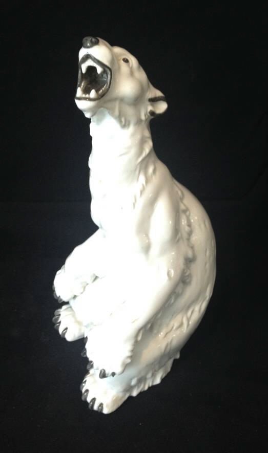 Continental European Porcelain Polar Bear Statue: Height 12 inches. Property of a Mamaroneck NY Estate.