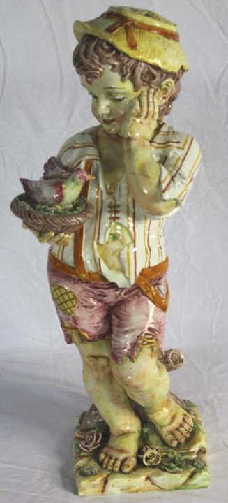 Italian Majolica Pottery Statue of a Boy: Property of a Mamaroneck NY Estate. Base not pictured.