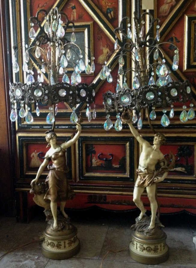 Vintage Mid Century Metal & Crystal Lamps: Property of a New Rochelle NY Estate.