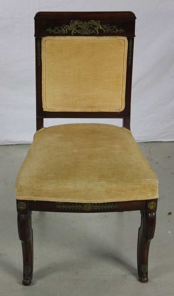 Antique French Empire Style Chair Ormolu Mounts: Height 34". Width19". Depth 16". Property of a New Mexico Estate.