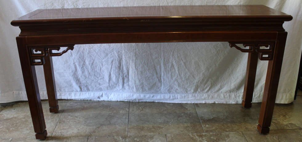 Chinese Carved Wood Altar Table Console: In the Ming manner. Height 28 inches Length 54 inches. Depth 15 inches.