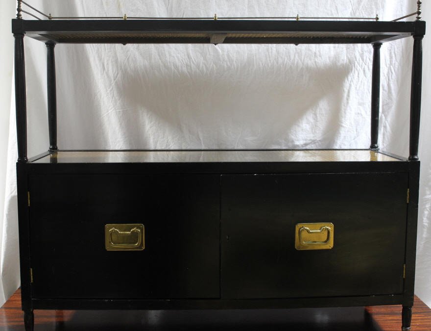 Hollywood Regency Style Caned Console Cabinet: Height 36 inches. Length 43 inches. Depth 15 inches.