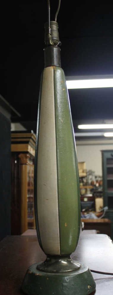 Mid Century Modern Leather Table Lamp: Height 36 inches. Property of a Bedford NY Home.