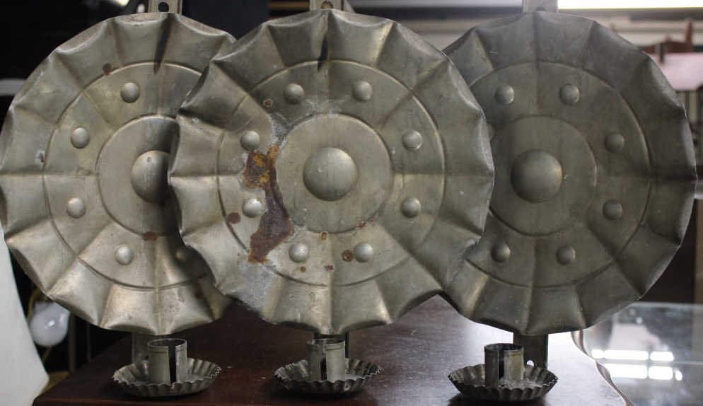 Antique Early American Tin Wall Sconces: Height 12 inches. Property of a Bedford NY Home.