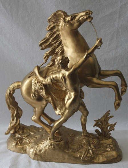 Gilt Metal Equestrian Statue: Property of a Monticello NY Estate. Height 20 inches. Length 16 inches. Depth 7 inches.