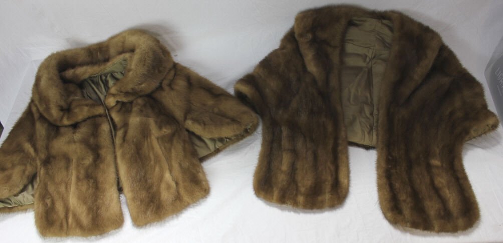 Vintage Mink Jacket & Shawl: Vintage Mink Jacket & Shawl Each silk lined. Overall nice condition on both.
