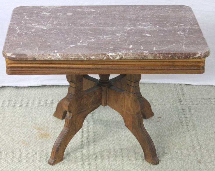 Victorian East Lake Marble Top Coffee Table: Victorian East Lake Marble Top Coffee Table Height 19 inches. Width 28 inches. Depth 20 inches.