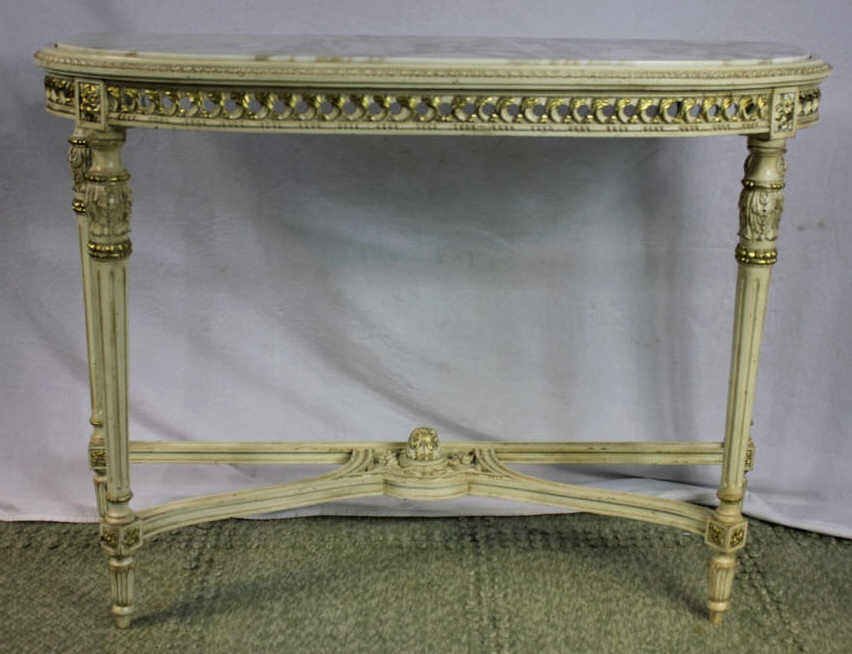 Louis XVI Style Marble Top Demilune Console: Louis XVI Style Marble Top Demilune Console Height 34 Inches Width 45 Inches Depth 18 Inches