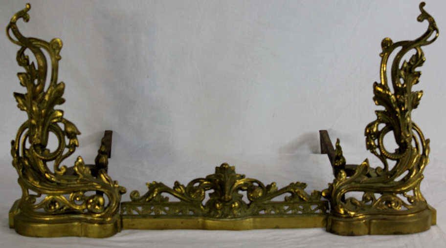 Bronze Fireplace Andirons and Fender: Bronze Fireplace Andirons and Fender Height 17 Inches Width 34 Inches