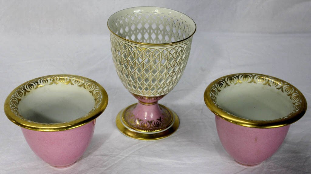 Three Early 19th Century KPM Vases: Two Vases Height 4.5 Inches Diameter 6 Inches One Vase Height 7.5 Inches Diameter 5.5 Inches All hallmarked on Bottom