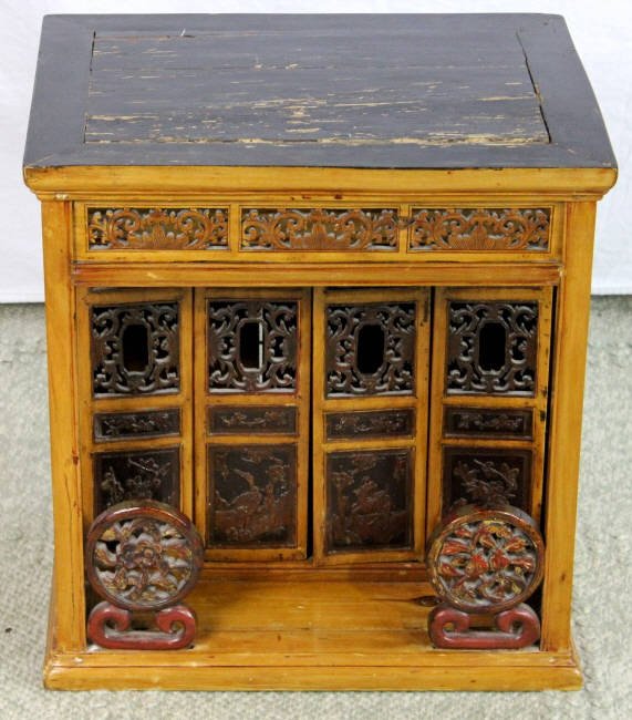 Antique Chinese Altar Cabinet: Height 21 Inches Width 20 Inches Depth 15 Inches