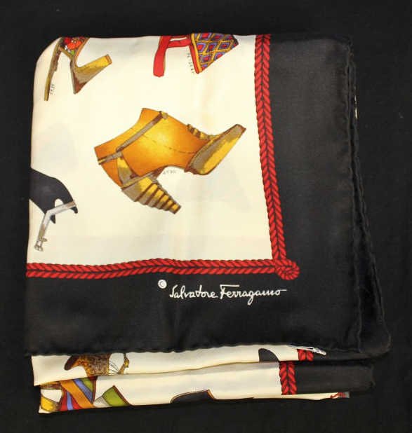 Salvatore Ferragamo Scarf with Shoe Design: Property of a Westport, CT estate