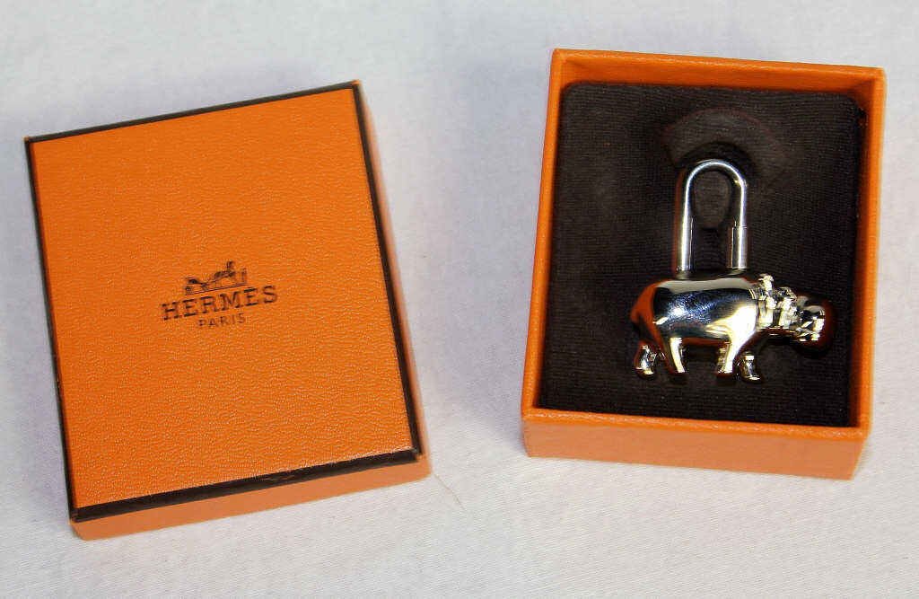 Hermes Silvertone Hippo Cadena Lock: From the Hermes Annee des Fleuves (2005). In original box. Width 1.5 Inches Height 1.5 Inches Property of a Westport, CT estate