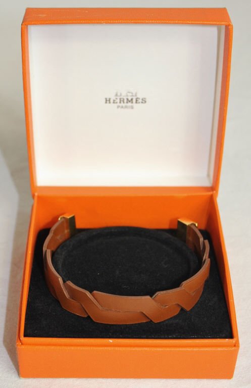 Hermes Braided Leather Bracelet: In original box. Length 7 Inches Property of a Westport, CT estate