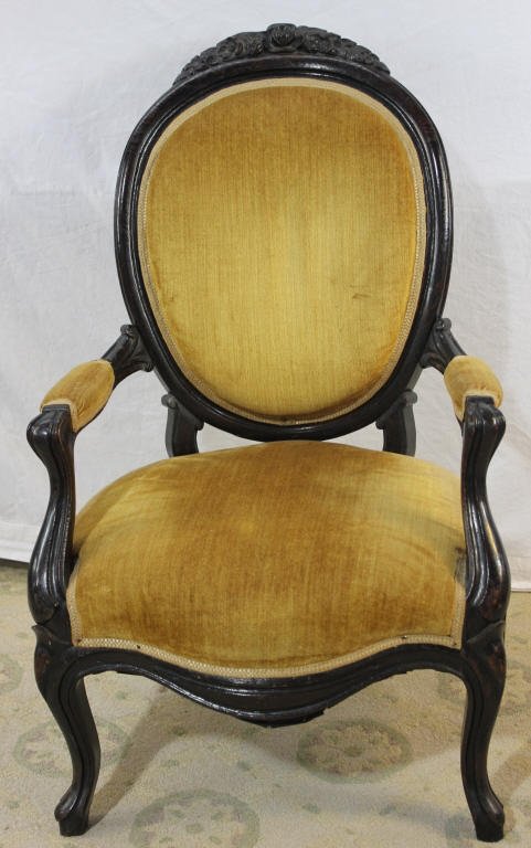 Victorian Salon Upholstered Armchair: Height 39 Inches Width 24 Inches Depth 22 Inches