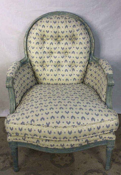 Louis XVI Style Upholstered Bergere: Height 36 Inches Width 26 Inches Depth 24 Inches