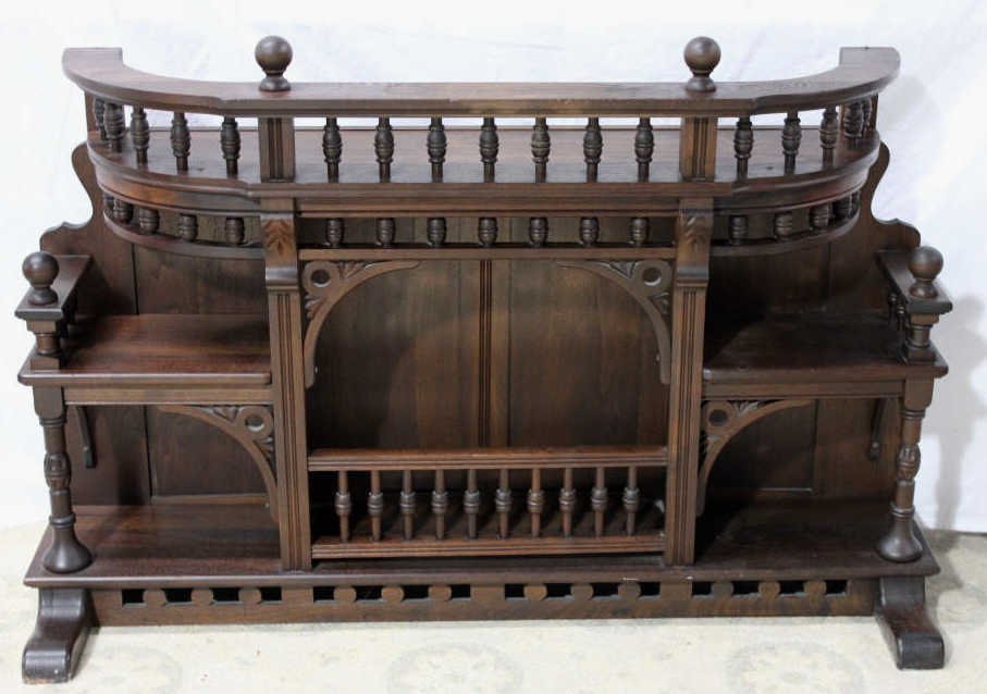 Victorian Organ Top Shelf: With spindle balustrade. Height 28 Inches Width 45 Inches Depth 13.5 Inches