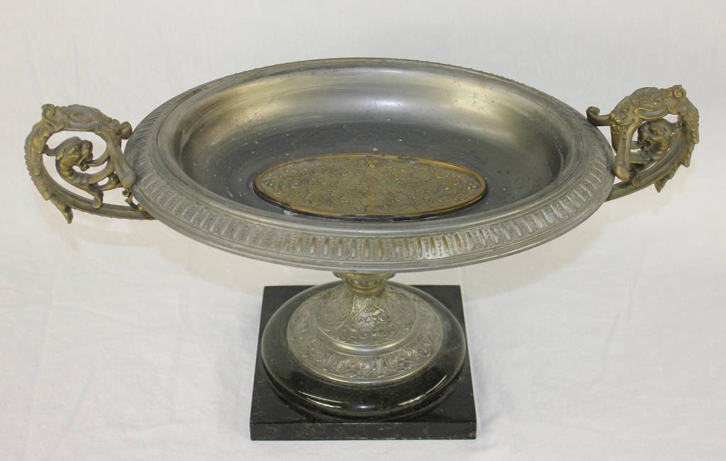 Pewter and Bronze Centerpiece on Marble Base: Height 8.5 Inches Width 19 Inches Depth 10.5 Inches