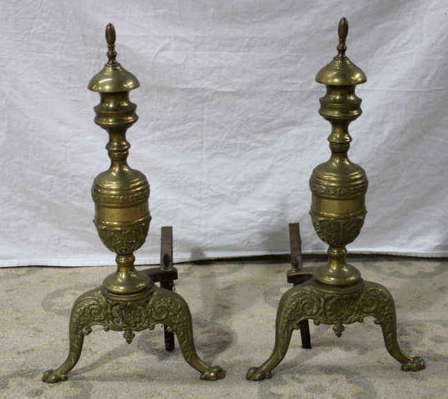 Vase Form Brass Andirons: Height 23.5 Inches Width 11 Inches Depth 19 Inches