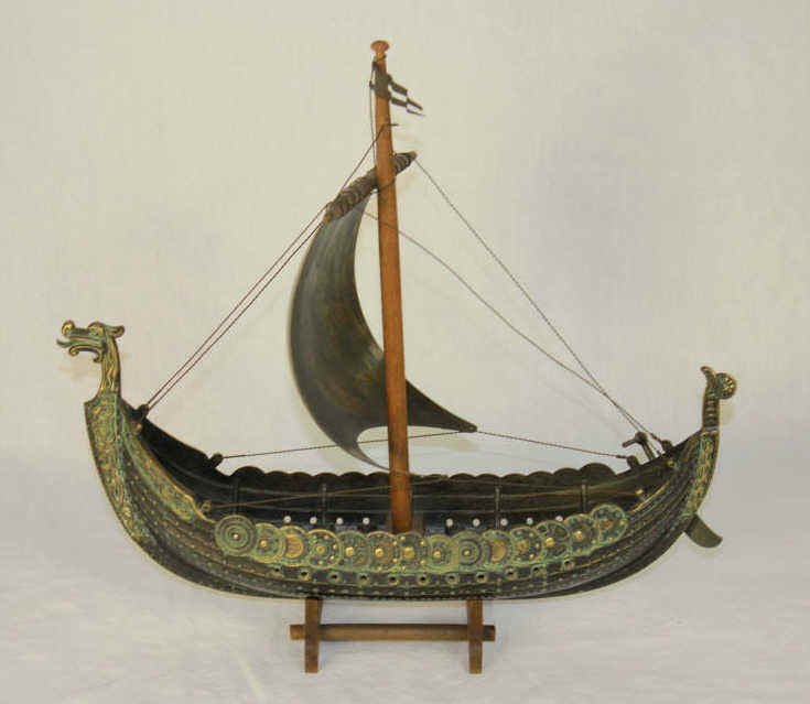 Finely Detailed Bronze Viking Ship on Stand: Length 17 Inches Height 15 Inches Width 4 Inches