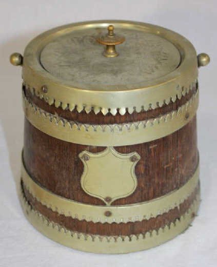Brass and Wood Kitchen Bucket with Lid: Height 5 Inches Diameter 6 Inches