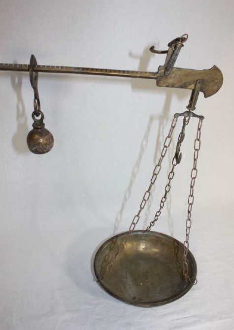 Antique Copper Hanging Scale: Height 24 Inches