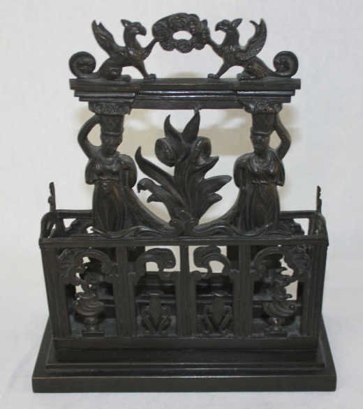 Antique Bronze Letter Holder: Height 8.5 Inches Width 7 Inches Depth 3 Inches