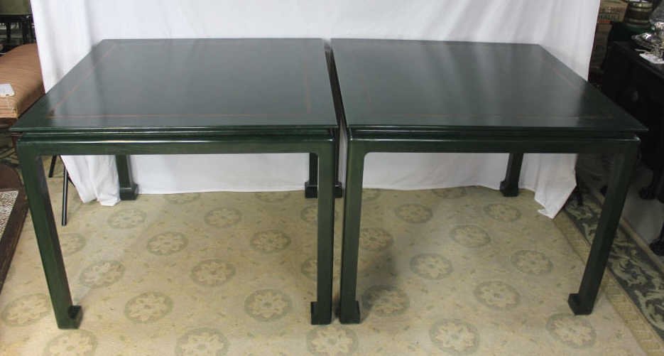 Two Square Bridge Tables Painted Green: Height 29 Inches Width 36 Inches Depth 36 Inches