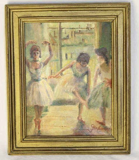 Oil on Canvas Three Ballerinas Signed Geo. Bierand: Height 10 Inches Width 7 Inches Georges Bierand, Belgian early 20th century.