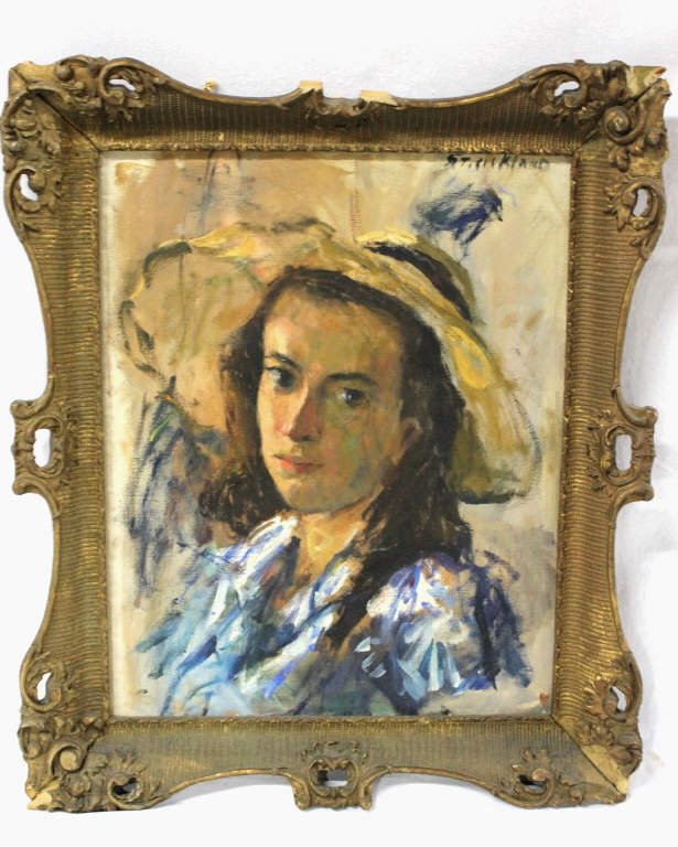 Oil on Canvas Portrait of Girl Signed Strickland: Height 20 Inches Width 16 Inches Likely Thomas Strickland