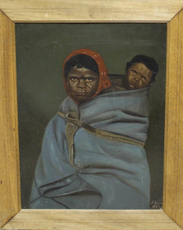 Oil on Board of Mother and Child: Signature illegible, dated 1883 Height 24.5 Inches Width 18.5 Inches