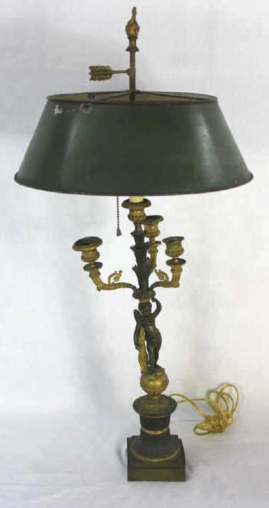 Antique Emipre Bronze Figural Bouliotte Lamp: Height 26 Inches