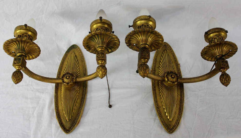 Pair of Gilt Bronze Two-Light Sconces: Empire Style Height 24 Inches Width 12 Inches