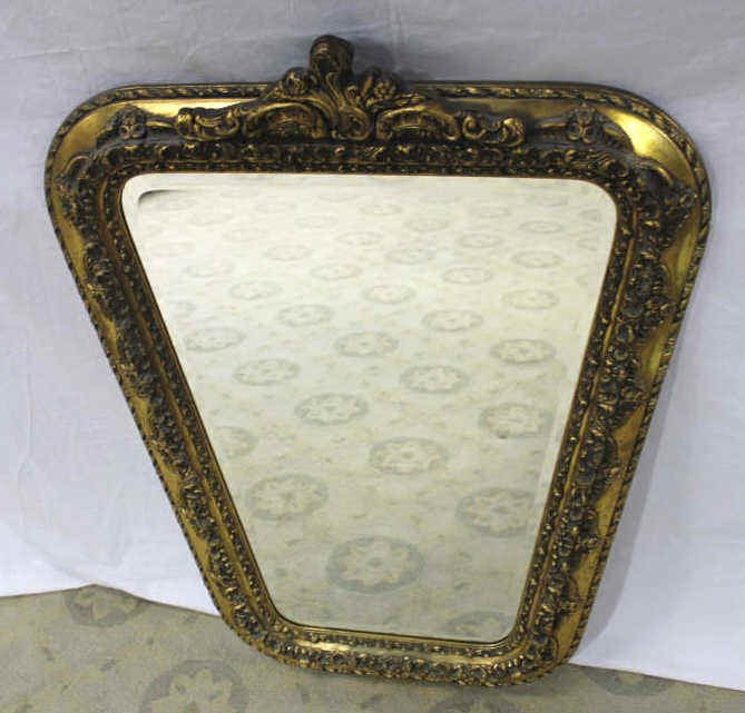 French Gilt Wood Beveled Glass Mirror: Height 38 Inches Width 28 Inches