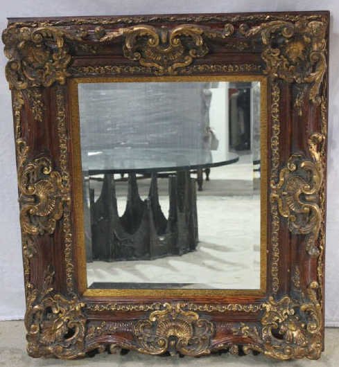 Ornate Baroque Mirror with Beveled Glass: Height 37 Inches Width 36 Inches