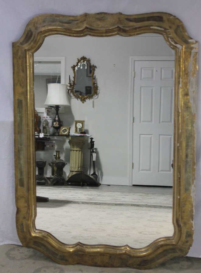 Large Gilt Carved Wood Mirror: Some of the finish is missing, some scratches. Height 50 inches Width 36 inches