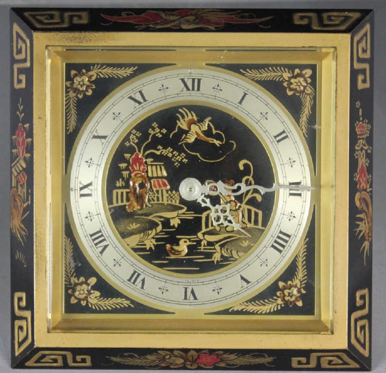 Small Handpainted Asian Style Mantle Clock: Chelsea Clock Co. Boston Height 7 Inches Width 7 Inches