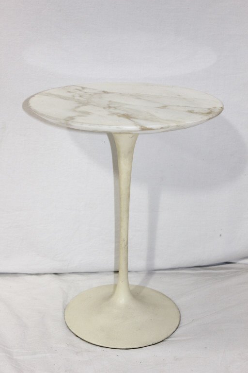 Knoll Circular Marble Top Tulip Side Table: Height 20.5 Inches. Diameter 16 Inches Small chip on lip of marble