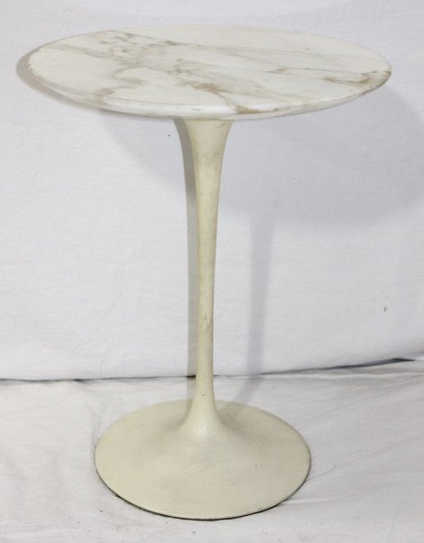 Knoll Circular Marble Top Tulip Side Table: Height 20.5 Inches. Diameter 16 Inches Small chip on lip of marble