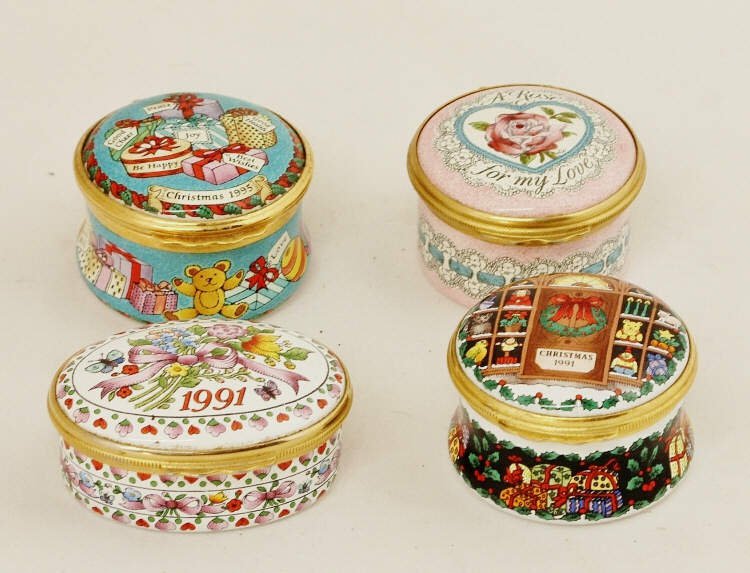 Four Modern Enameled Boxes: Each 1.5 Inches Height