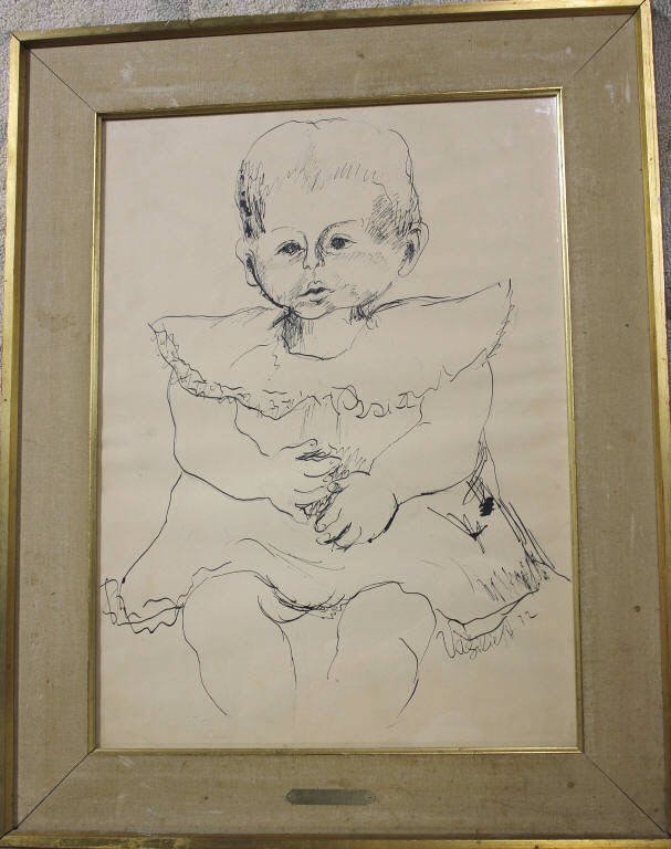 Antique Drawing of Child Signed Vasileff: Height 23 Inches Width 17 Inches With plaque indicating Nicholas Vasileff 1932